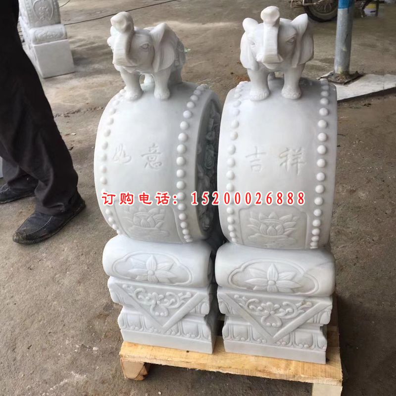 汉白玉麒麟抱鼓   石雕庭院景观雕塑 (3)
