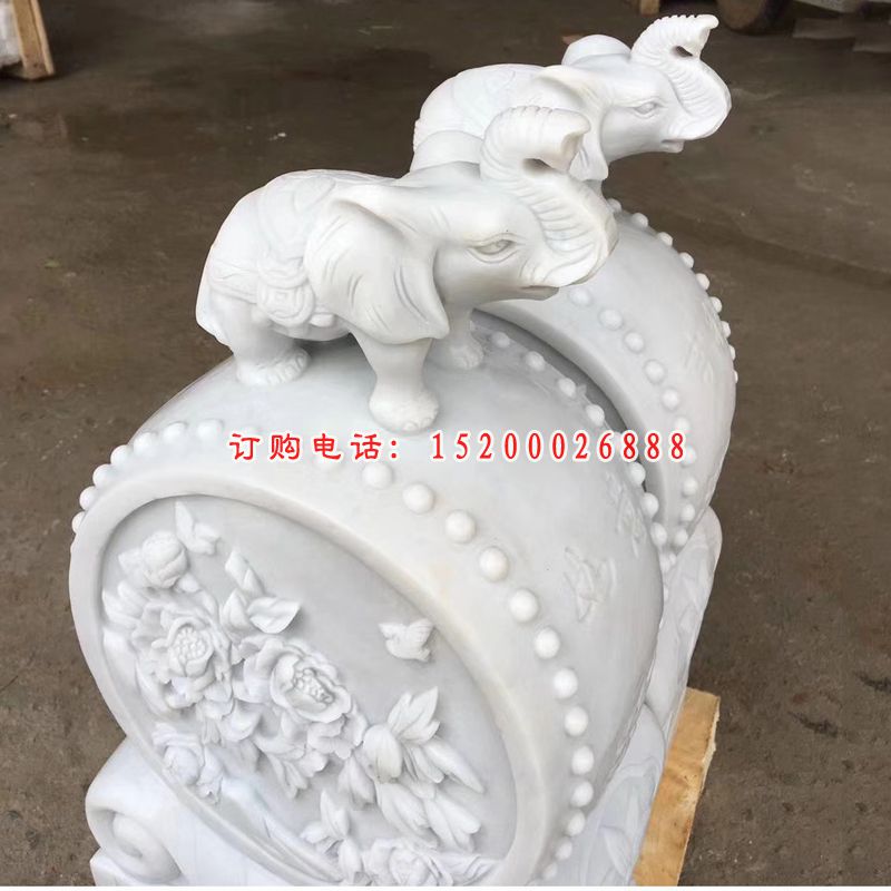 汉白玉麒麟抱鼓   石雕庭院景观雕塑 (5)