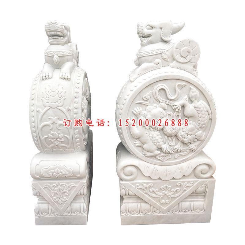 汉白玉狮子抱鼓   石雕庭门口雕塑