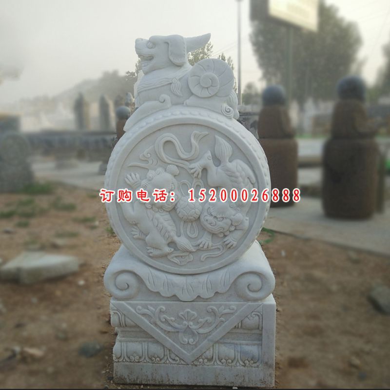 汉白玉狮子抱鼓   石雕公园景观雕塑