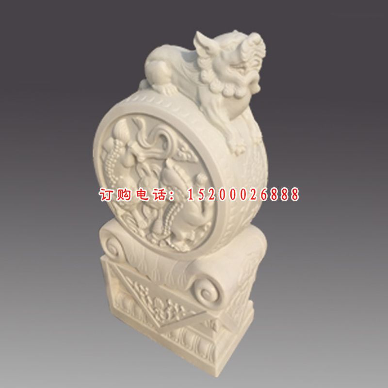 汉白玉狮子抱鼓   石雕庭院门墩