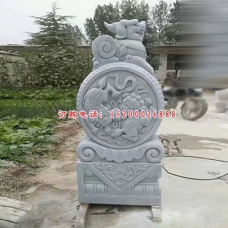 汉白玉狮子抱鼓   石雕庭院门口雕塑