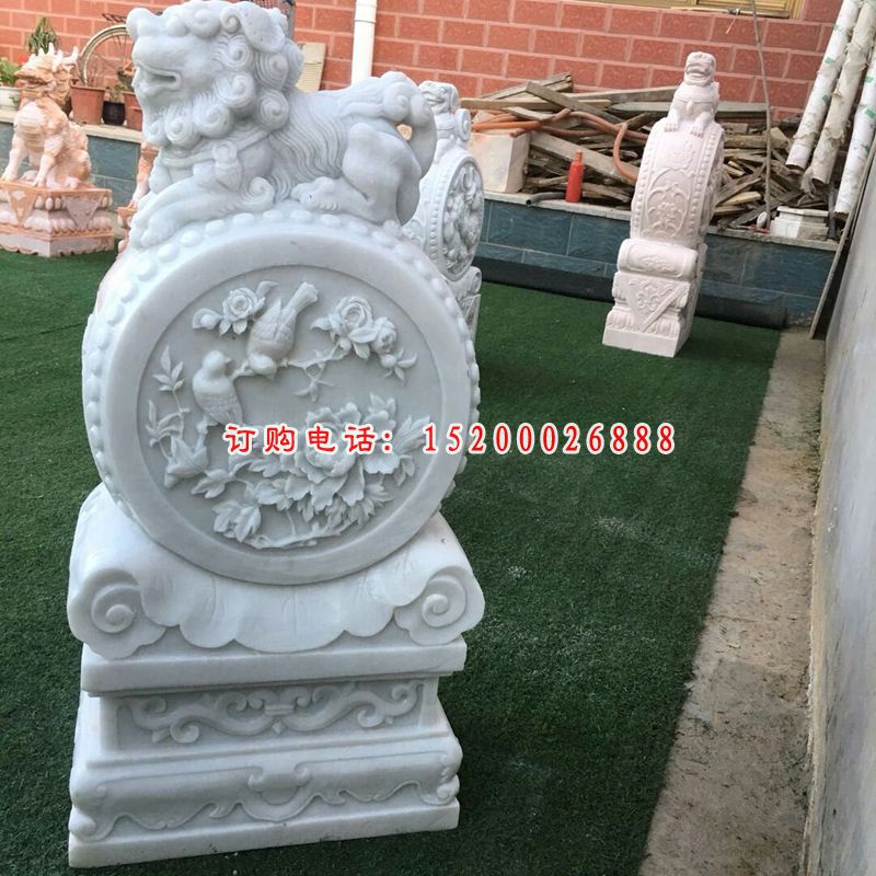 汉白玉狮子抱鼓  石雕看门抱鼓石