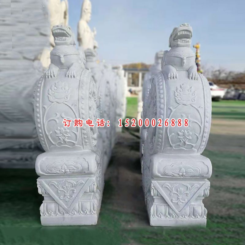 汉白玉狮子抱鼓  石雕庭院看门动物雕塑 (5)