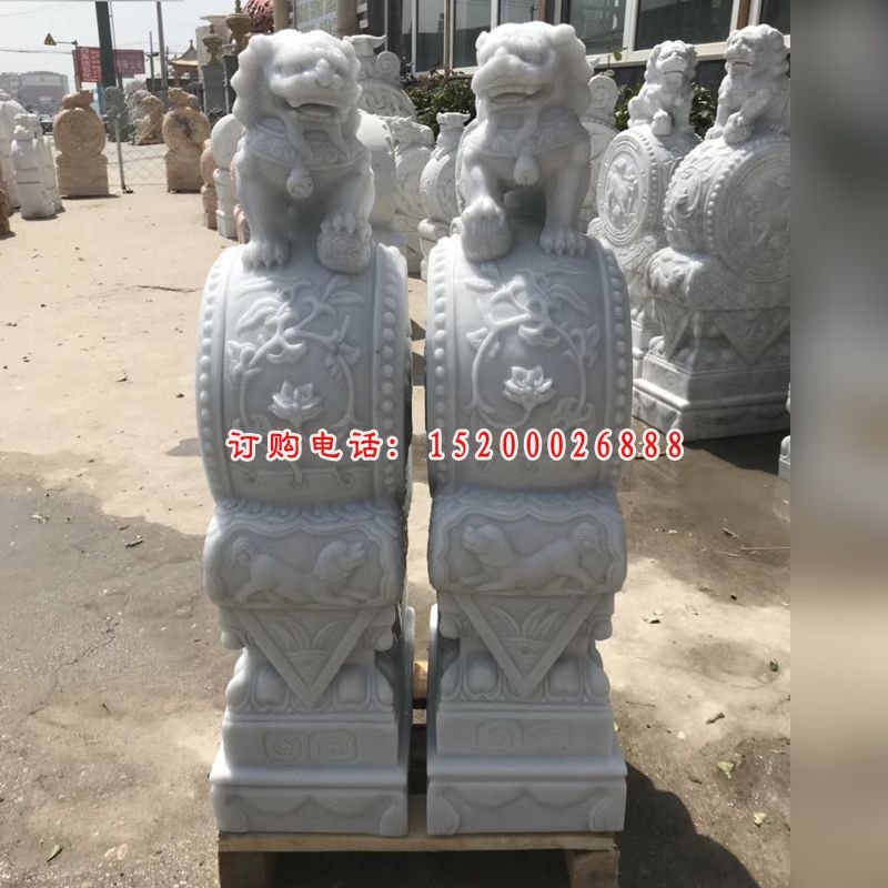 汉白玉狮子抱鼓  石雕庭院门口雕塑 (9)