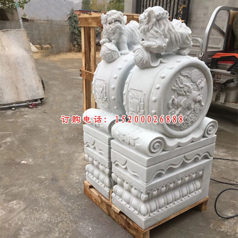 汉白玉狮子抱鼓  石雕庭院门口雕塑 (10)