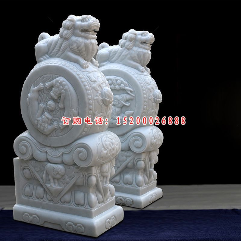 汉白玉狮子抱鼓  石雕庭院门口雕塑 (12)