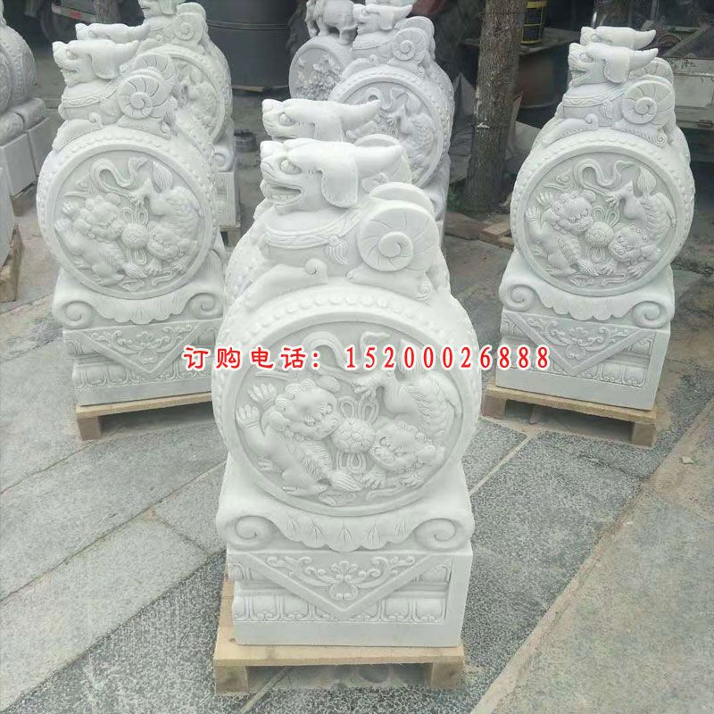 汉白玉狮子抱鼓  石雕庭院看门动物雕塑 (4)