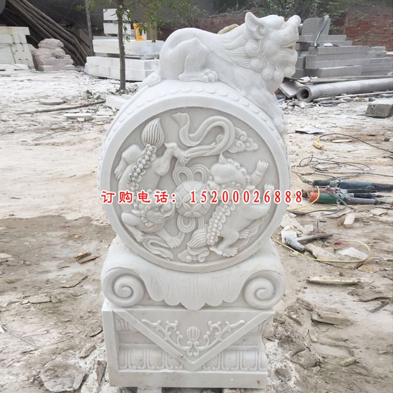 汉白玉狮子抱鼓  石雕庭院门口雕塑 (16)