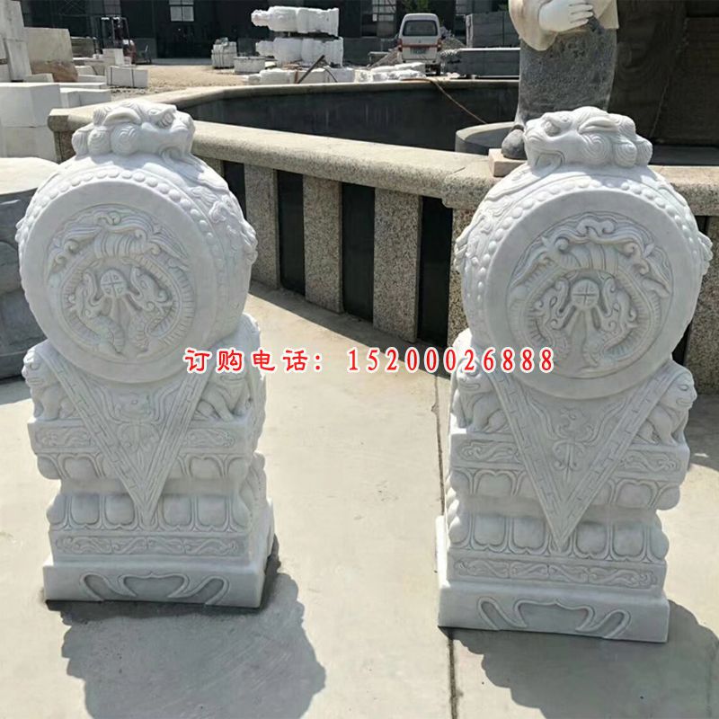 汉白玉狮子抱鼓  石雕庭院门口雕塑 (17)
