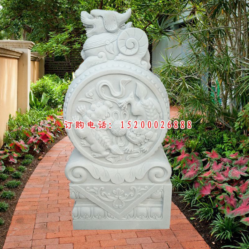 汉白玉狮子抱鼓  石雕庭院门口雕塑 (21)
