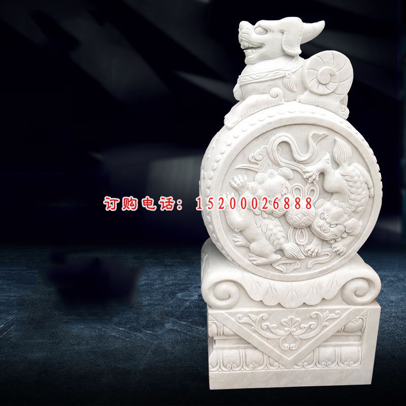 汉白玉狮子抱鼓  石雕镇宅门口雕塑