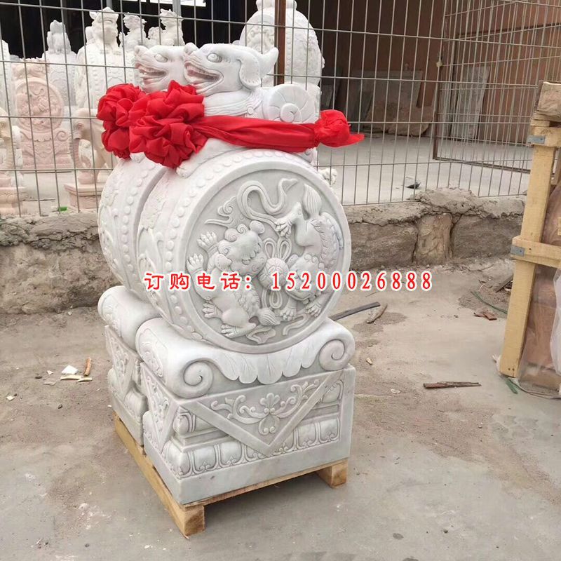 汉白玉狮子抱鼓  石雕招财门口雕塑