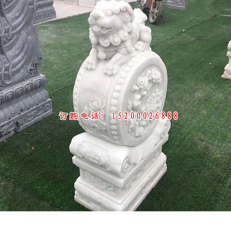 汉白玉狮子抱鼓石 门墩石雕 (4)