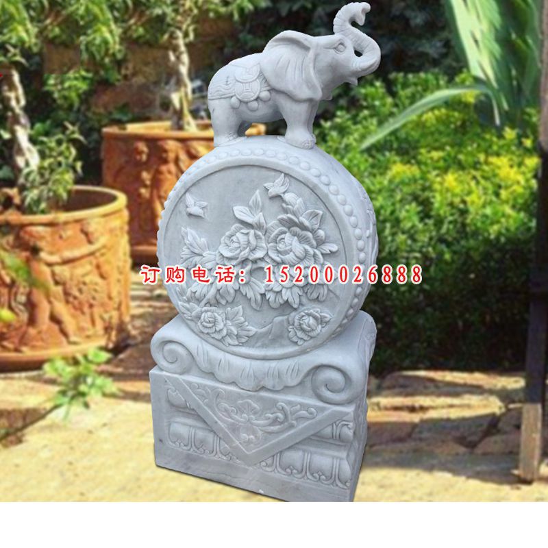 汉白玉狮子抱鼓石 门墩石雕 (6)