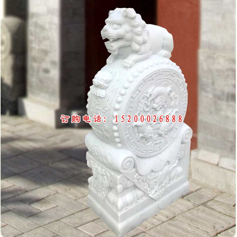 汉白玉狮子抱鼓石 镇宅石雕门墩