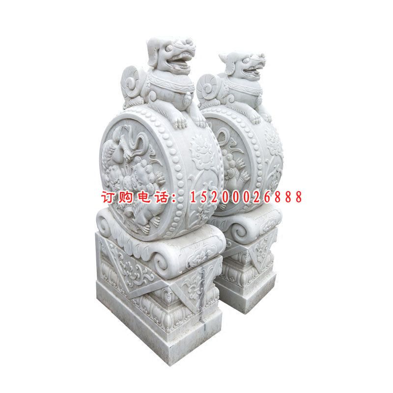 汉白玉狮子门墩，抱鼓石雕塑 (1)