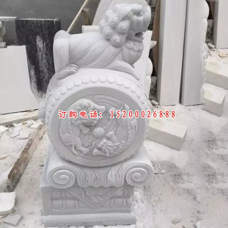 汉白玉石抱鼓，汉白玉狮子门墩 (1)