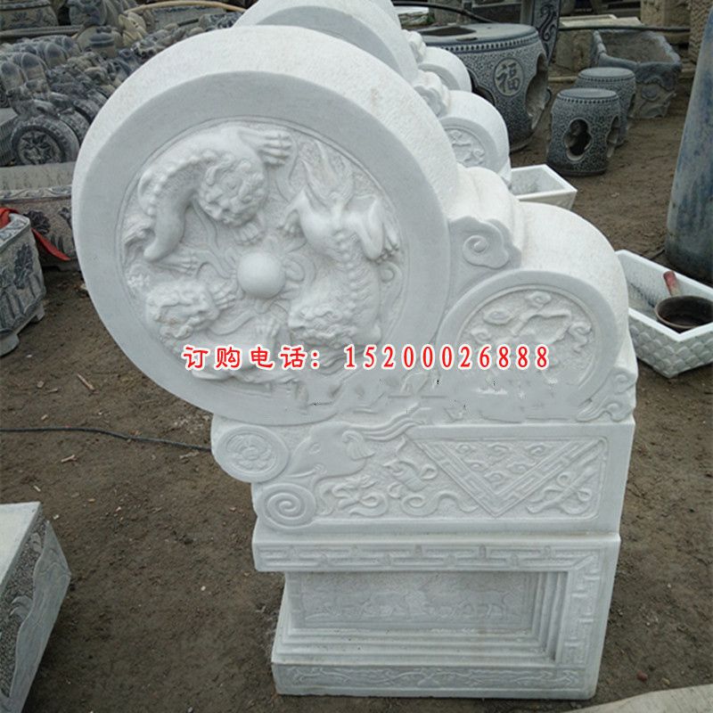 汉白玉石雕门墩，门鼓 (2)