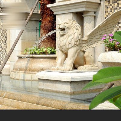 大理石狮子喷泉    石雕庭院动物雕塑
