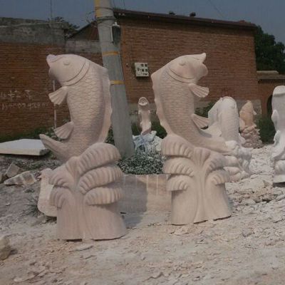 鲤鱼浪花喷泉户外景观雕塑，动物石雕塑