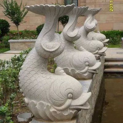 石头鱼喷泉，石雕鱼喷泉雕塑