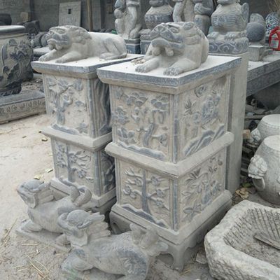 青石抱鼓石雕塑，招财石门墩