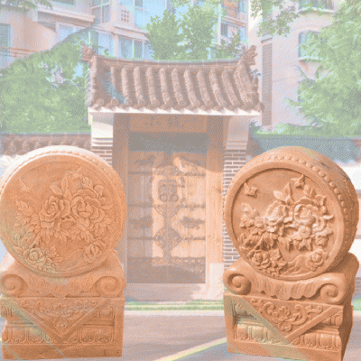庭院景观雕塑，牡丹花石浮雕抱鼓石雕塑