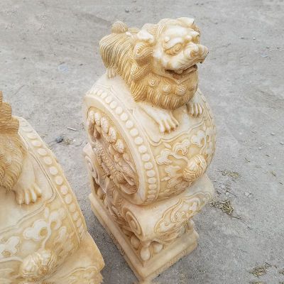 晚霞红貔貅  石雕门口抱鼓雕塑