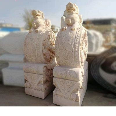 晚霞红貔貅 抱鼓   石雕庭院镇宅动物雕塑