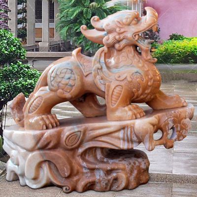 晚霞红貔貅门墩汉白玉石雕门墩