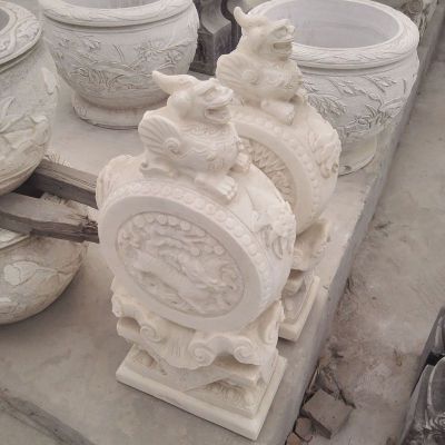 抱鼓石，汉白玉貔貅石门墩 