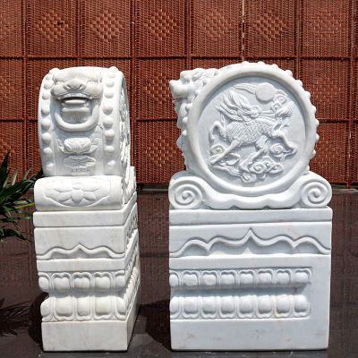 汉白玉抱鼓石，招财石门墩 