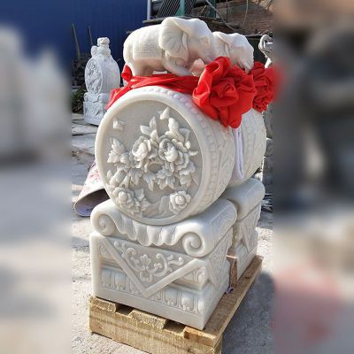 汉白玉抱鼓石雕塑，公园景观摆件