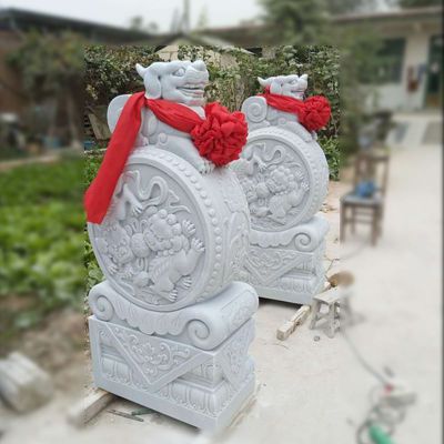 汉白玉抱鼓石雕塑，镇宅石门墩雕塑