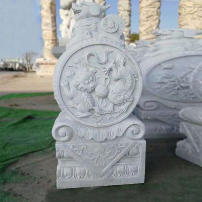 汉白玉抱鼓石门口门墩石雕 