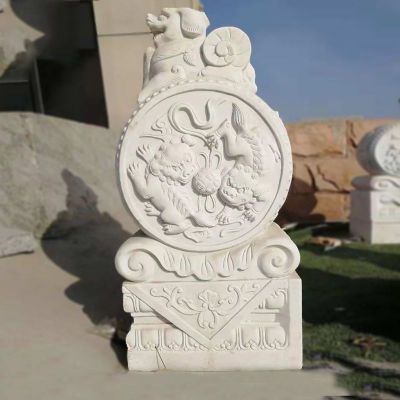 汉白玉抱鼓石门口门墩石雕 