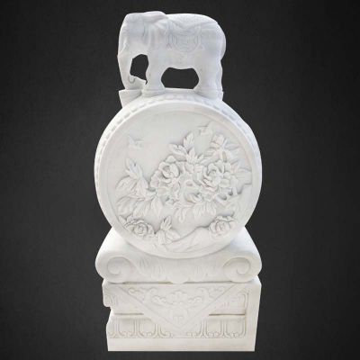 汉白玉大象抱鼓   石雕庭院景观雕塑
