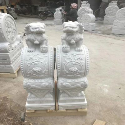 汉白玉大象抱鼓石 石雕门口门墩 