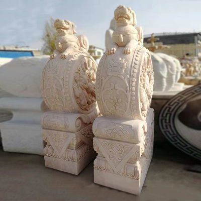 汉白玉抱鼓石门口门墩石雕