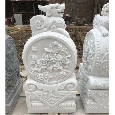 汉白玉荷花抱鼓  石雕庭院景观雕塑