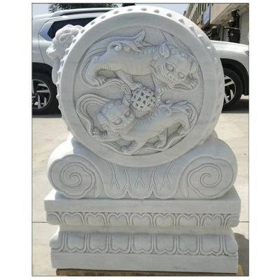 汉白玉狮子抱鼓  石雕庭院门口雕塑 