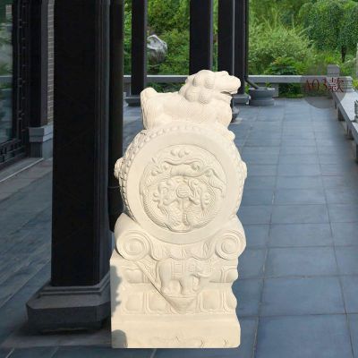 汉白玉狮子抱鼓  石雕庭院门口雕塑