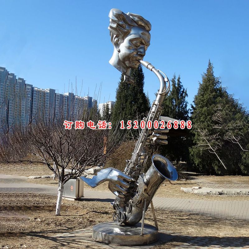 吹萨克斯雕塑，不锈钢创意雕塑 (3)
