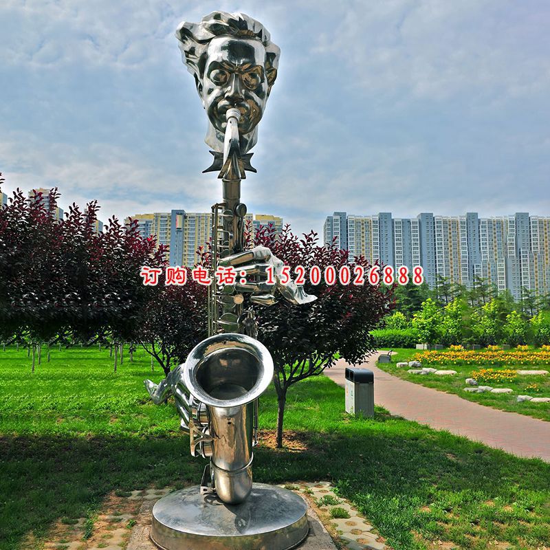 吹萨克斯雕塑，不锈钢创意雕塑 (4)