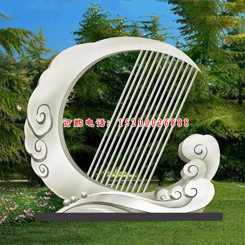 抽象创意月亮景观雕塑，不锈钢雕塑