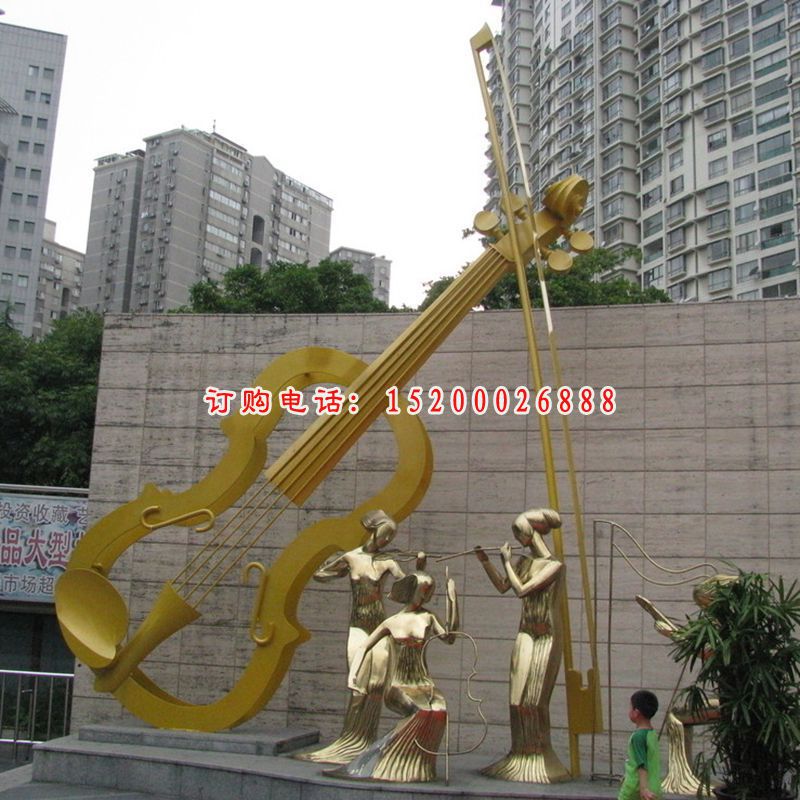 不锈钢小提琴雕塑，不锈钢公园雕塑