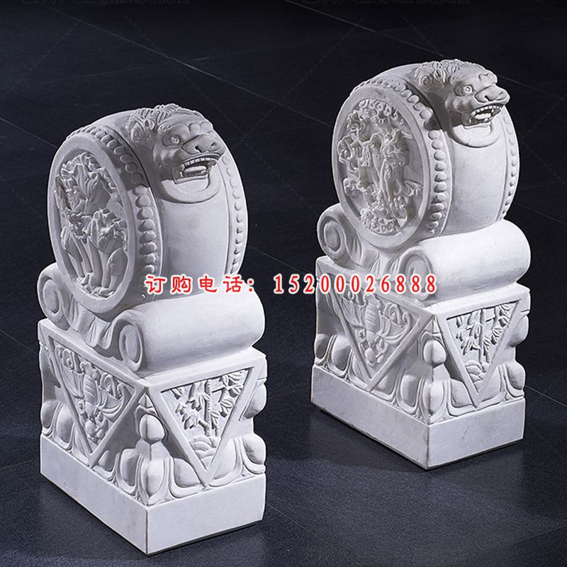 汉白玉石门墩，招财抱鼓石雕塑