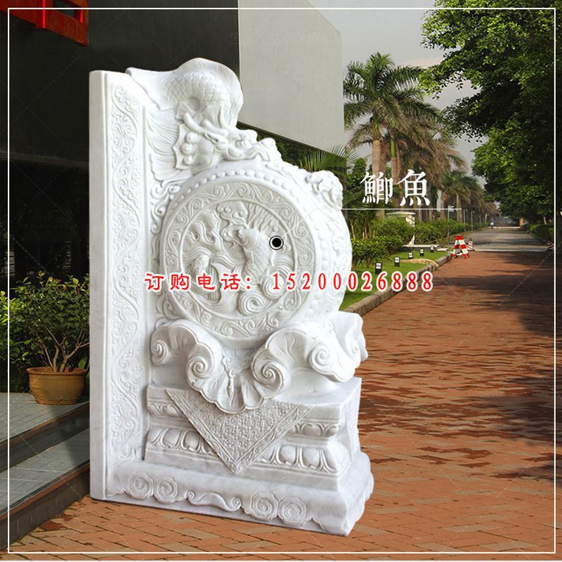 庭院门口摆件，鲫鱼浮雕石门墩