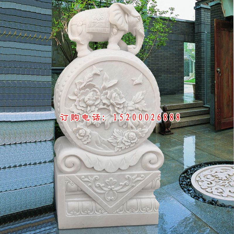 汉白玉小象抱鼓   石雕庭院门口雕塑